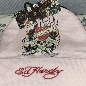 Ed Hardy Love Kills Slowly Light Pink  Hat with Skull And Black Hat W Tiger M Te